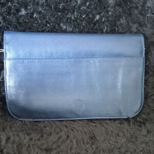 Levenger Smooth Leather Fold-Over Clutch in Navy